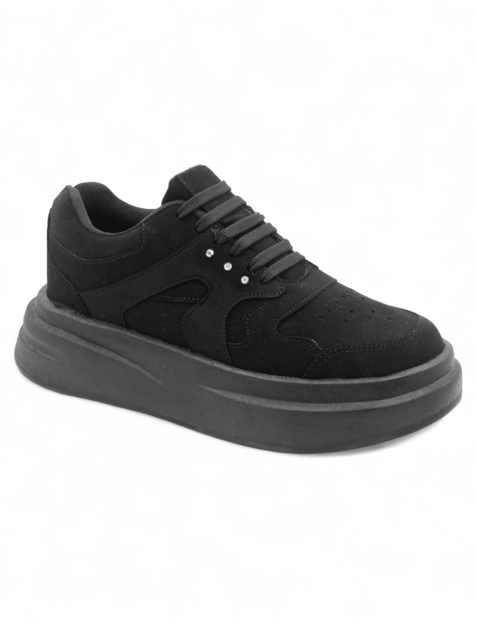 Tenis con Cordones Exterior Piel Vegana  Color Negro Para Mujer De RBBASICS