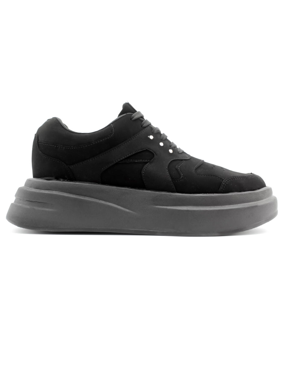 Tenis con cordones  S&C en Piel Vegana  - Negro