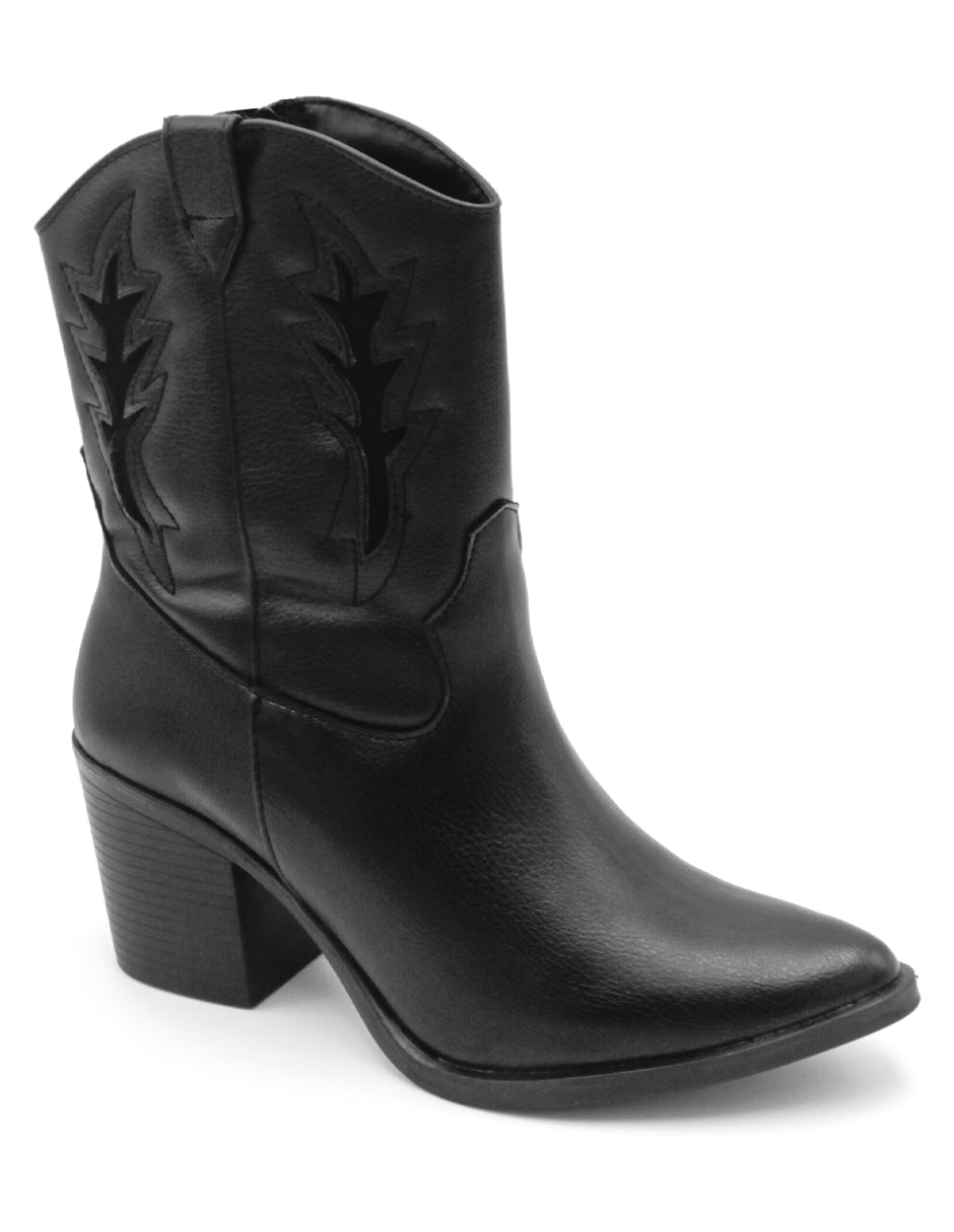 Botas tipo Western Exterior Piel Vegana Color Negro Para Mujer De RBCOLLECTION