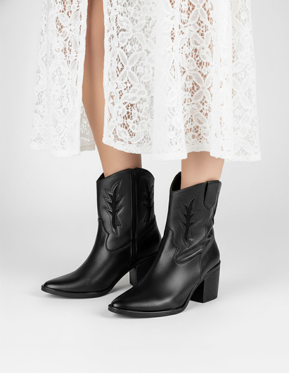 Botas tipo Western West en Piel Vegana - Negro