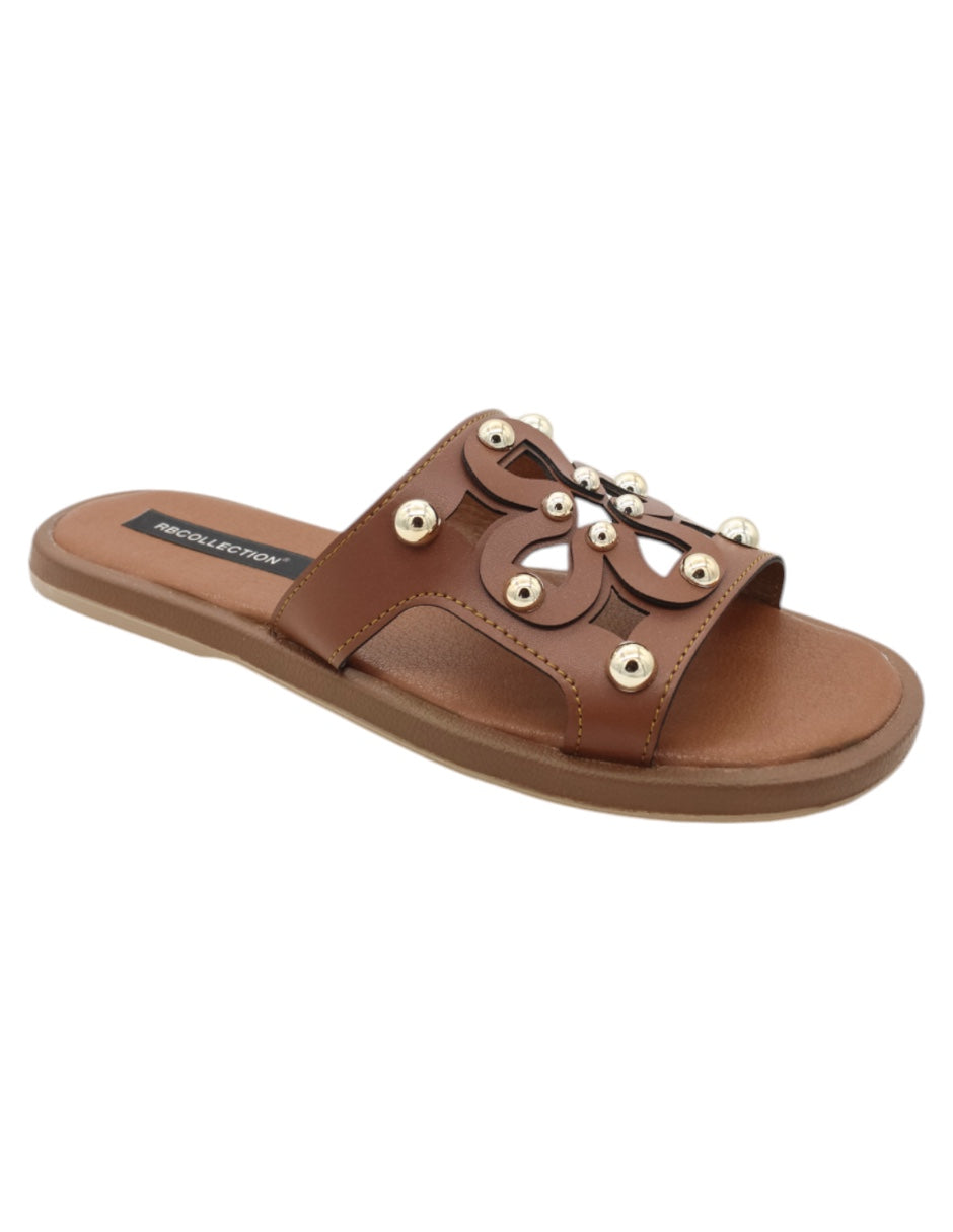 Sandalias de piso Exterior Piel Vegana Color Café Para Mujer De RBCOLLECTION