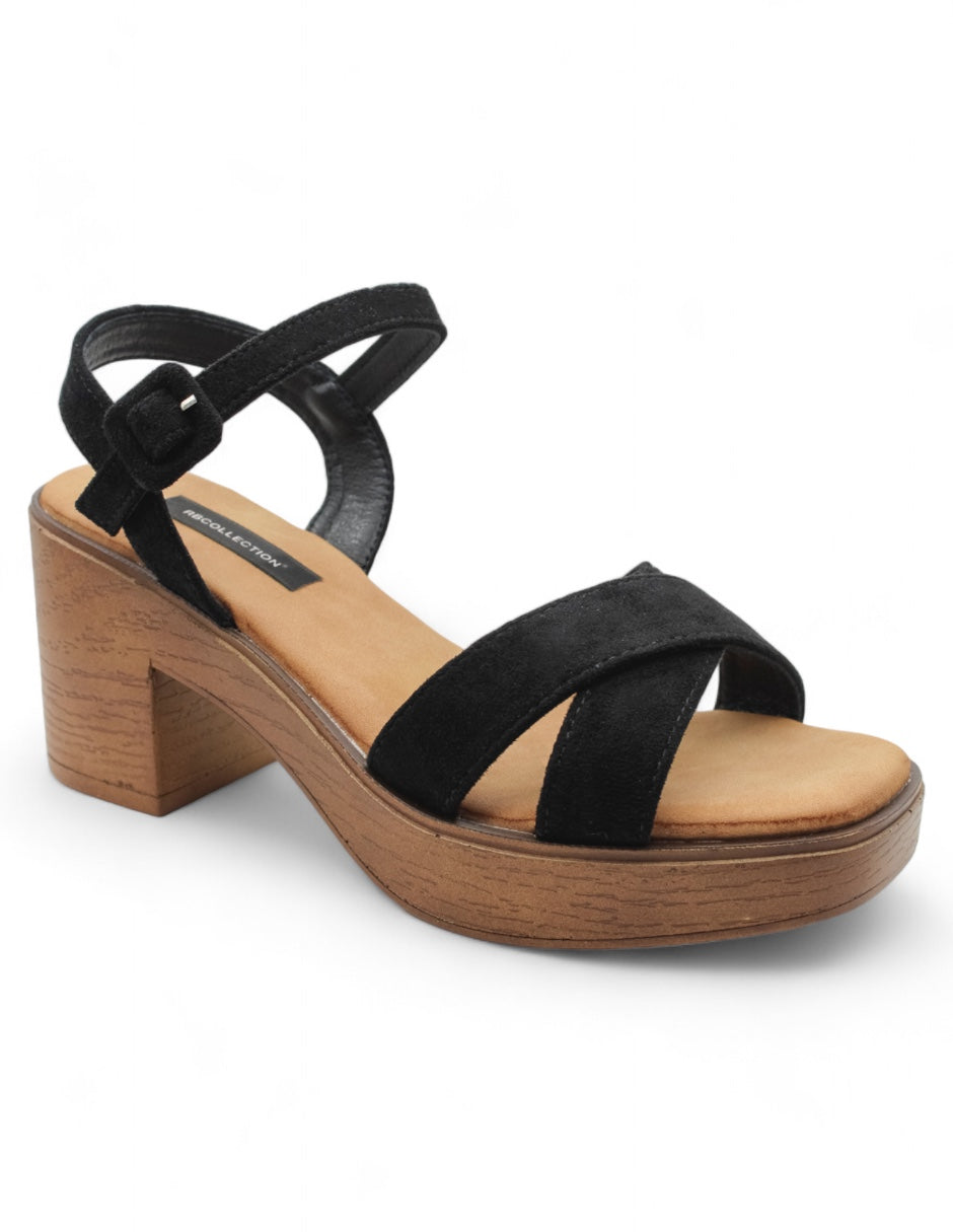 Sandalia con tacón Exterior Gamuza Color Negro Para Mujer De RBCOLLECTION