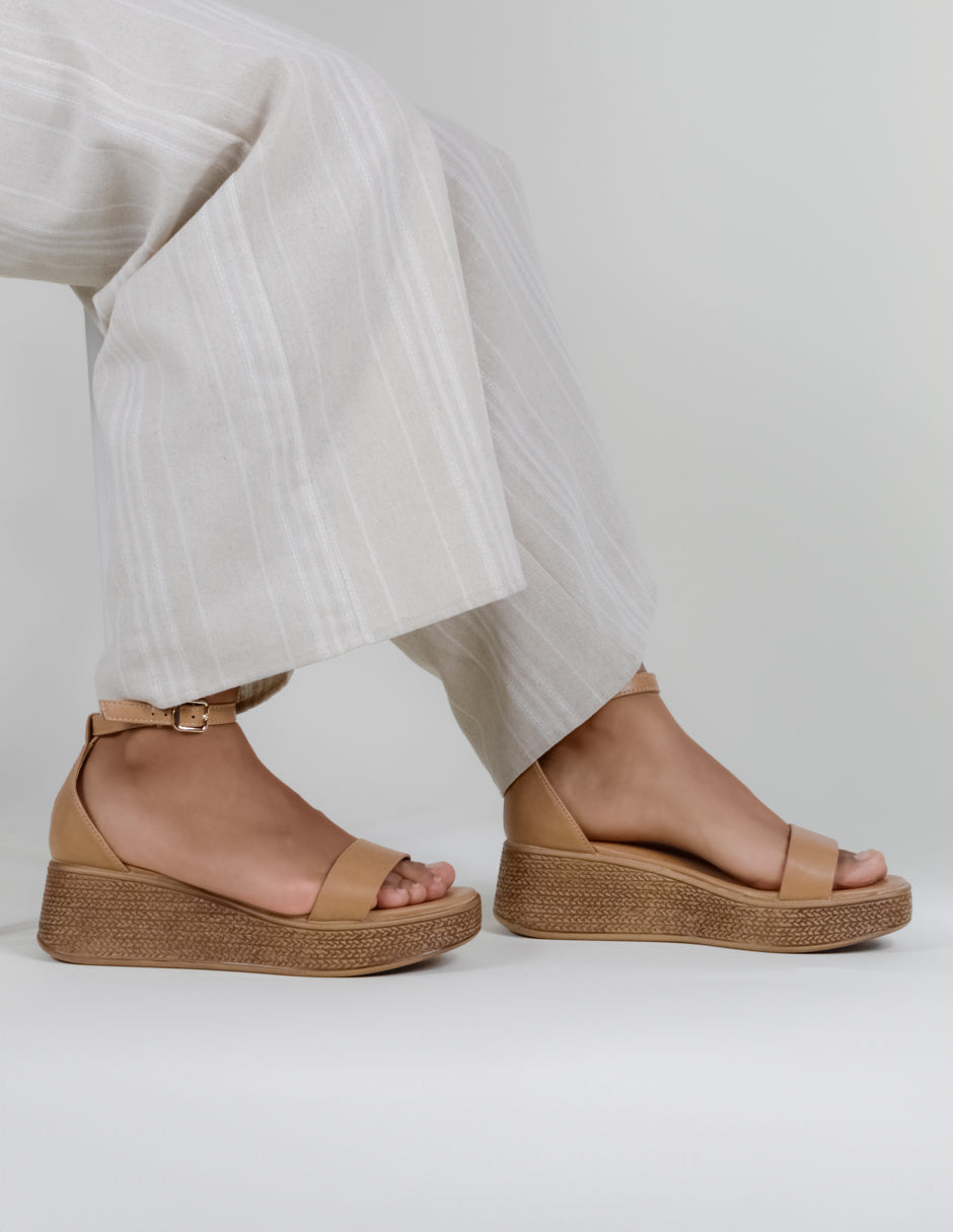 Sandalias con plataforma en Piel vegana - Beige