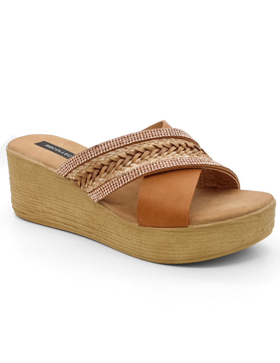 Sandalias con plataforma Exterior Piel vegana Color Café Para Mujer De RBCOLLECTION