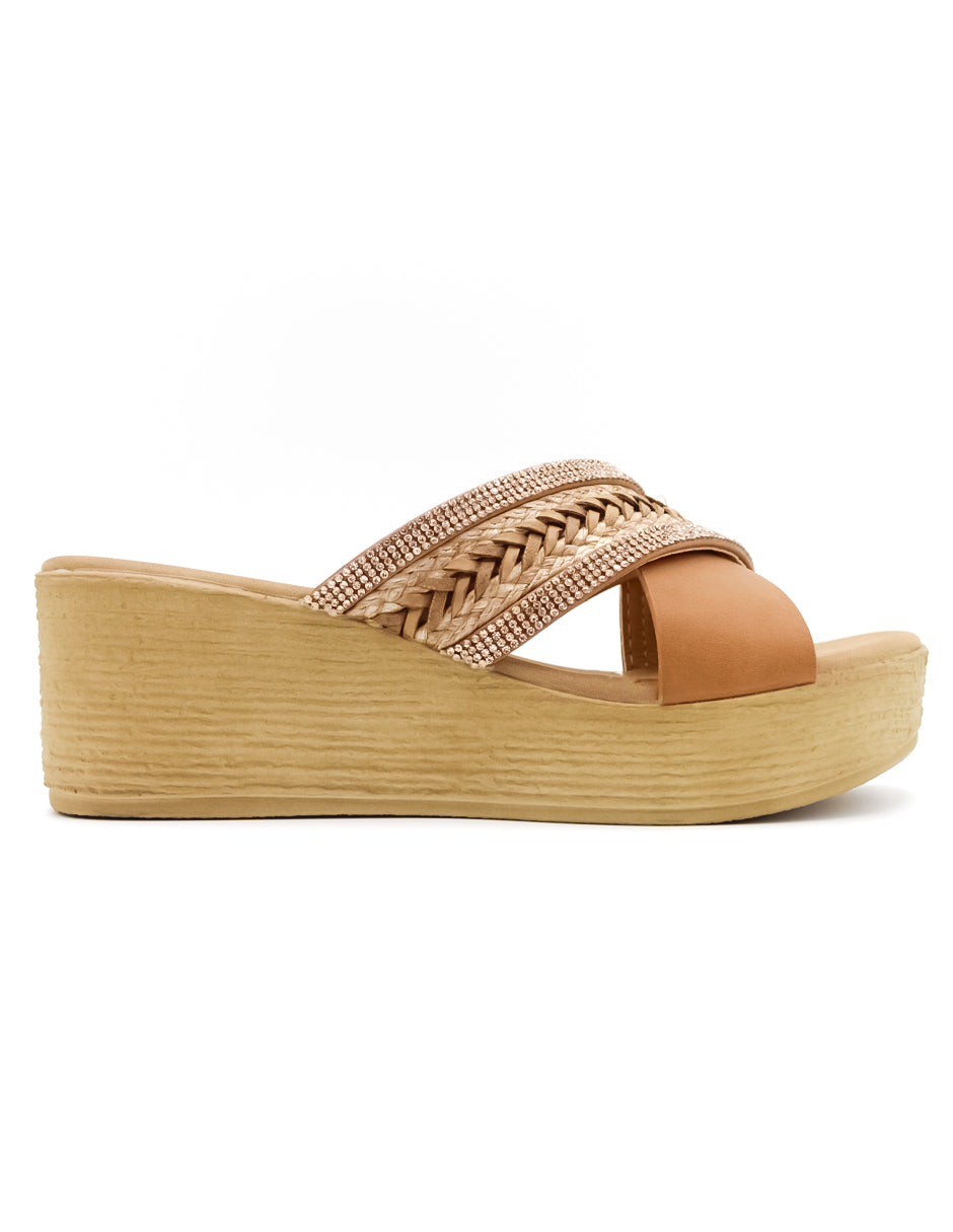Sandalias con plataforma  en Piel vegana – Café