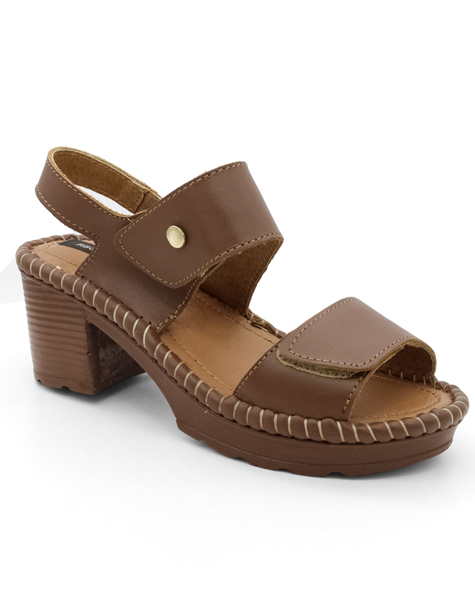 Sandalia con tacón Exterior Piel Color Café Para Mujer De RBCOLLECTION