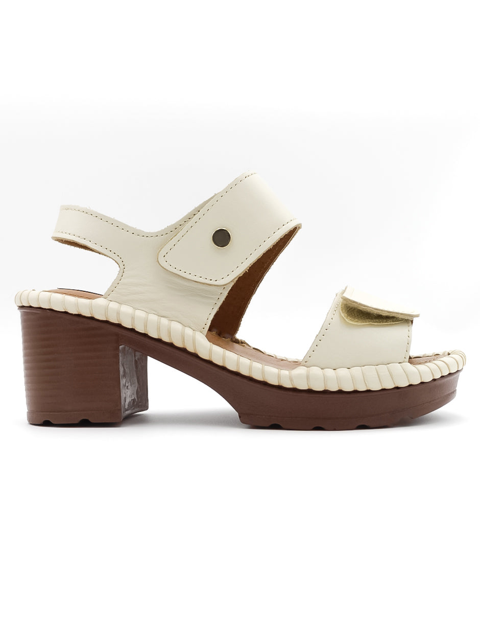 Sandalia con tacón  en Piel – Blanco
