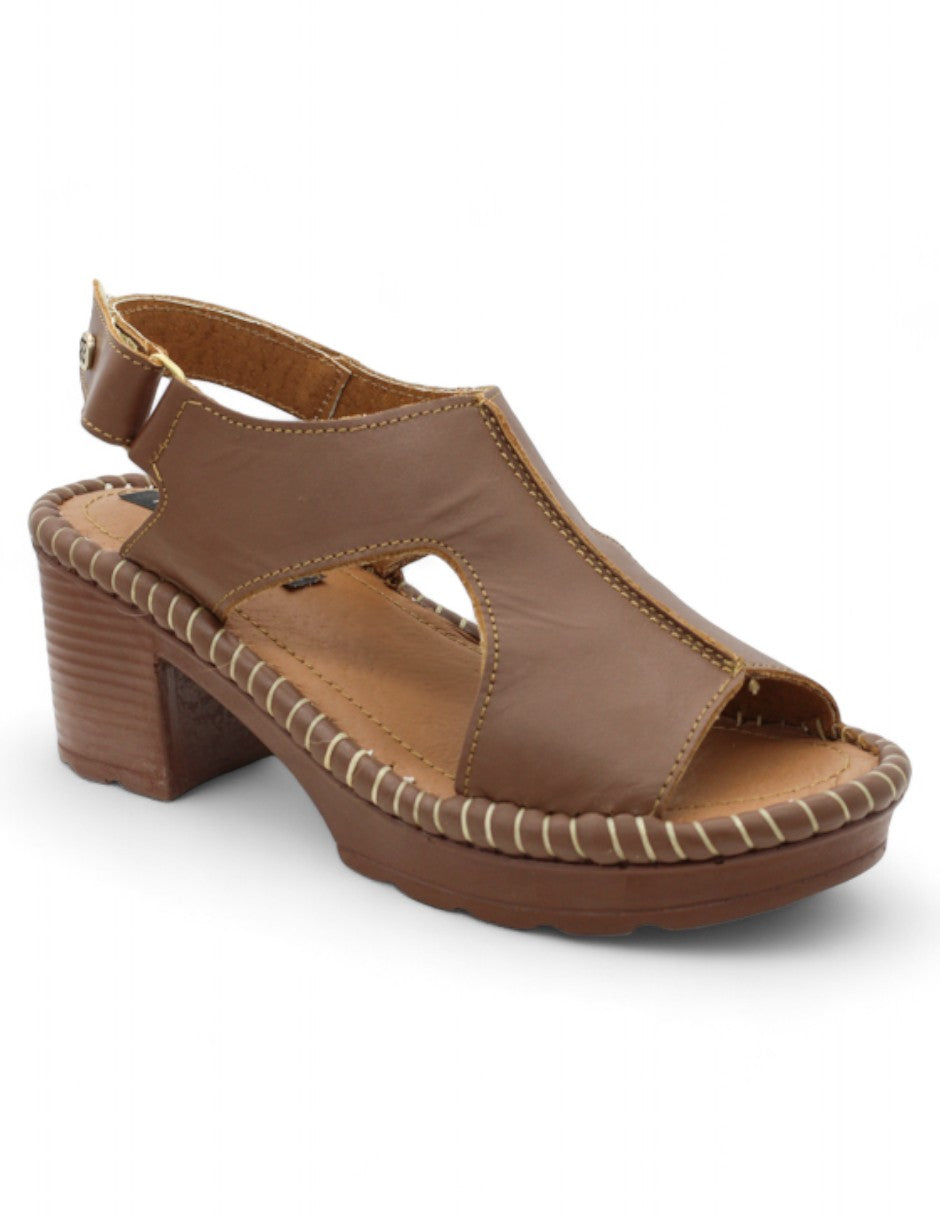 Sandalia con tacón Exterior Piel Color Café Para Mujer De RBCOLLECTION