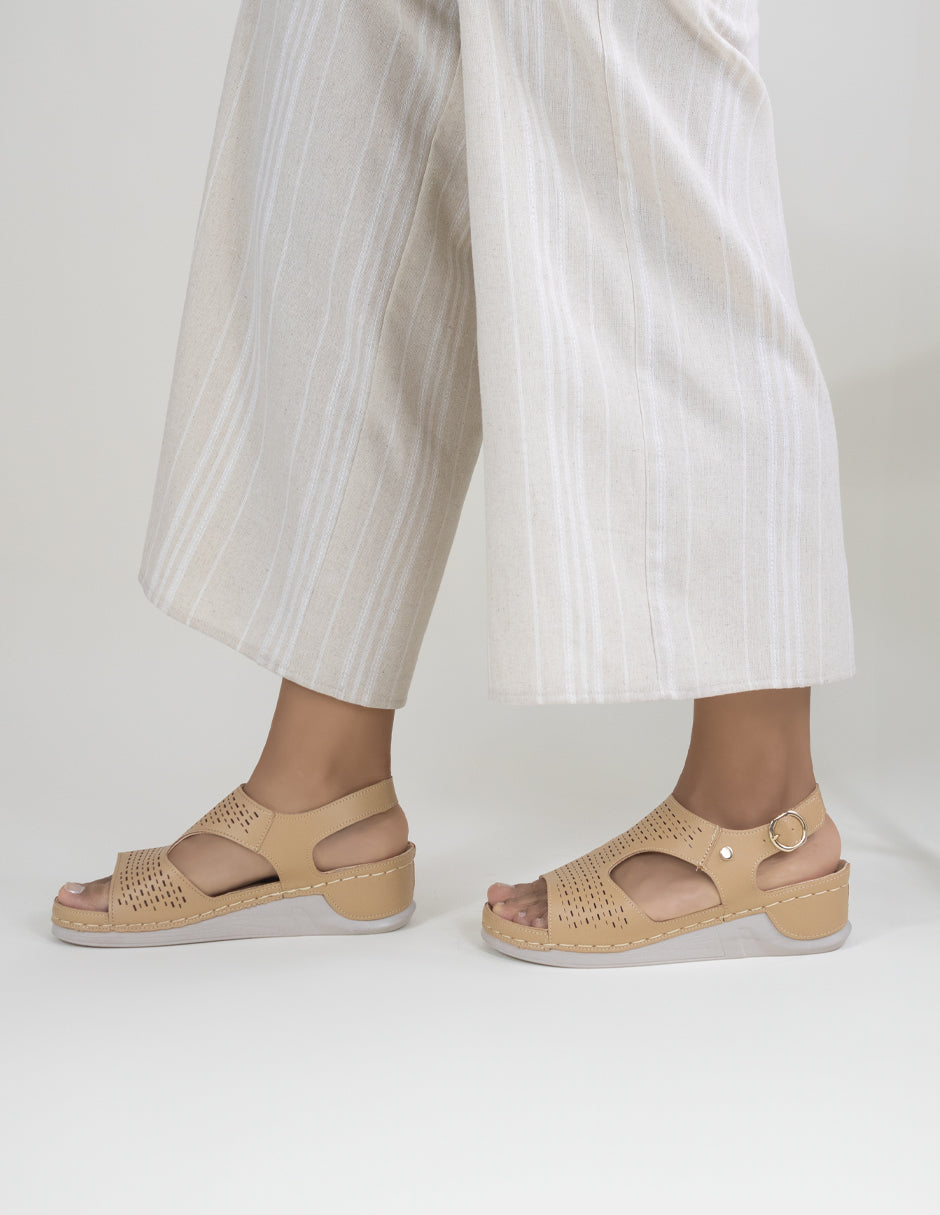 Sandalias con plataforma Hand made en Piel vegana – Café