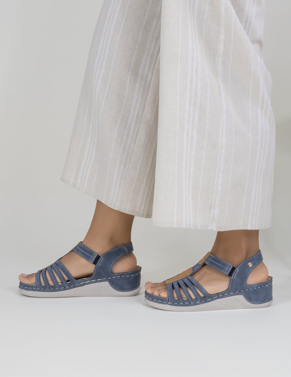 Sandalias con plataforma Hand made en Piel vegana – Azul