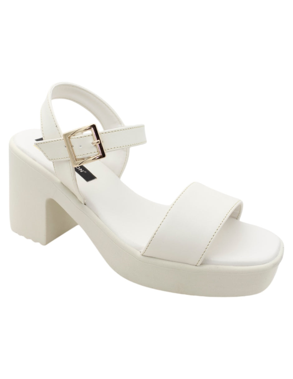 Sandalia con tacón Exterior Piel Vegana Color Blanco Para Mujer De RBCOLLECTION