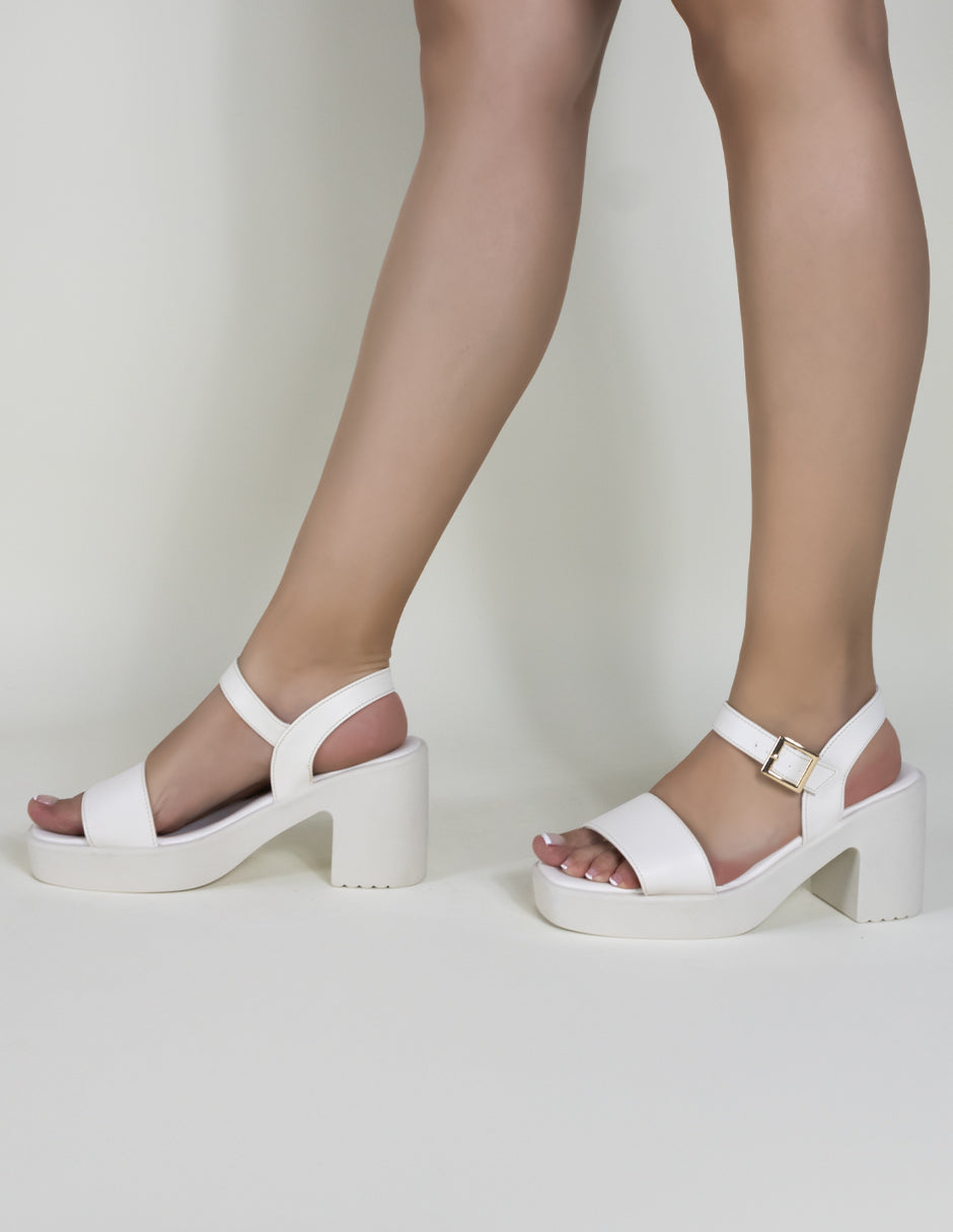 Sandalia con tacón  en Piel Vegana - Blanco