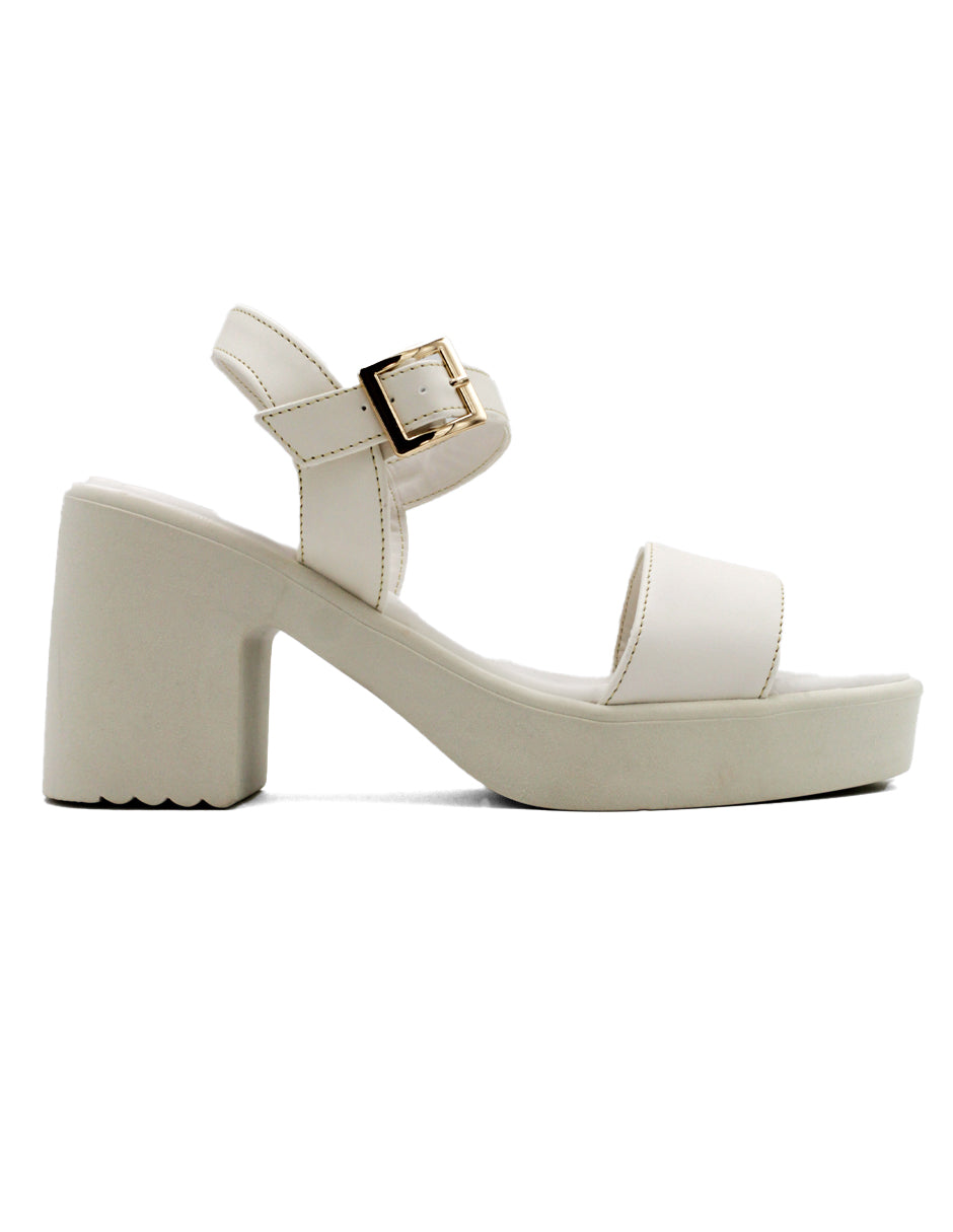 Sandalia con tacón  en Piel Vegana - Blanco
