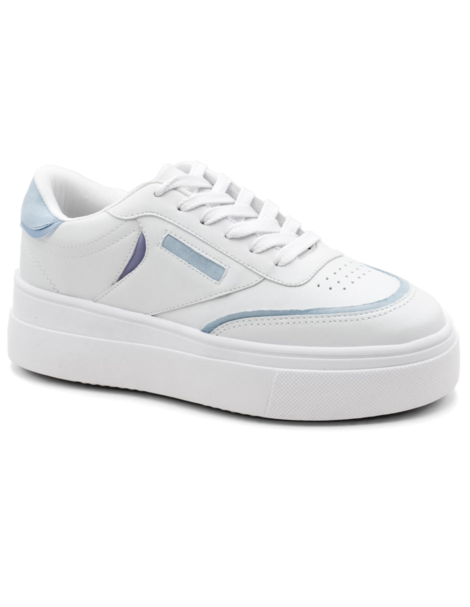 Tenis con Cordones Exterior Piel Vegana  Color Blanco Para Mujer De RBCOLLECTION