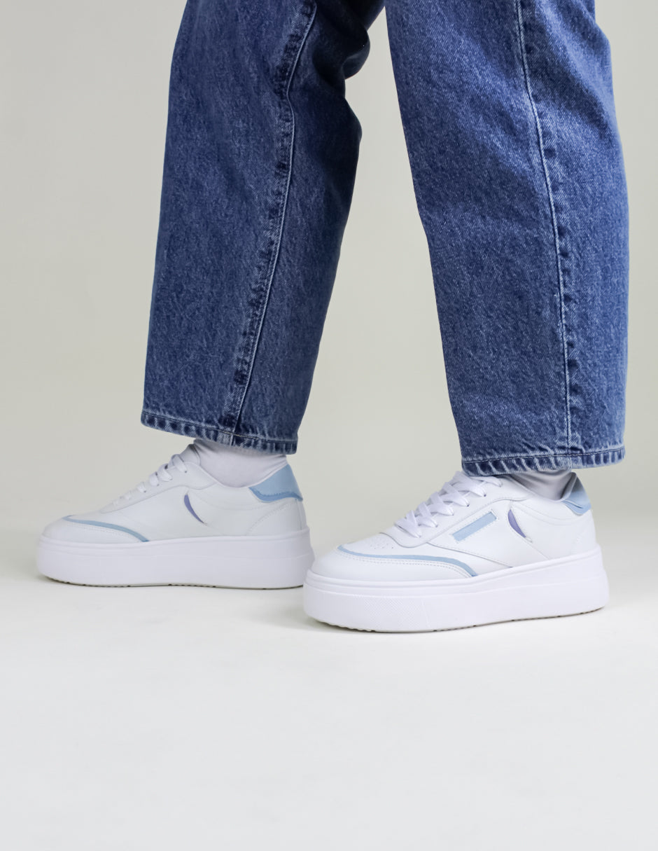 Tenis con Cordones  MQ en Piel Vegana  - Blanco