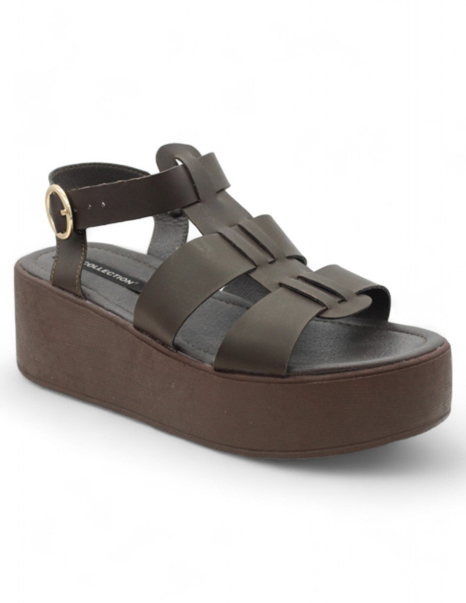 Sandalias con plataforma Exterior Piel vegana Color Café Para Mujer De RBCOLLECTION