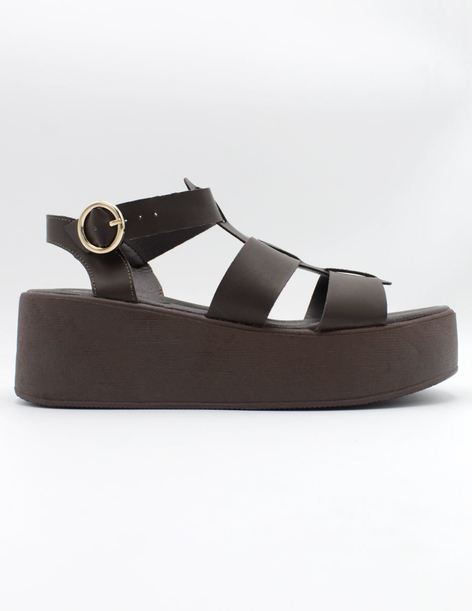 Sandalias con plataforma  en Piel vegana – Café