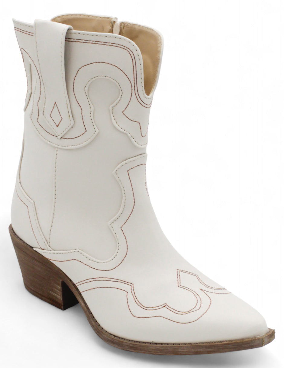 Botas tipo Western Exterior Piel Vegana Color Beige  Para Mujer De RBCOLLECTION