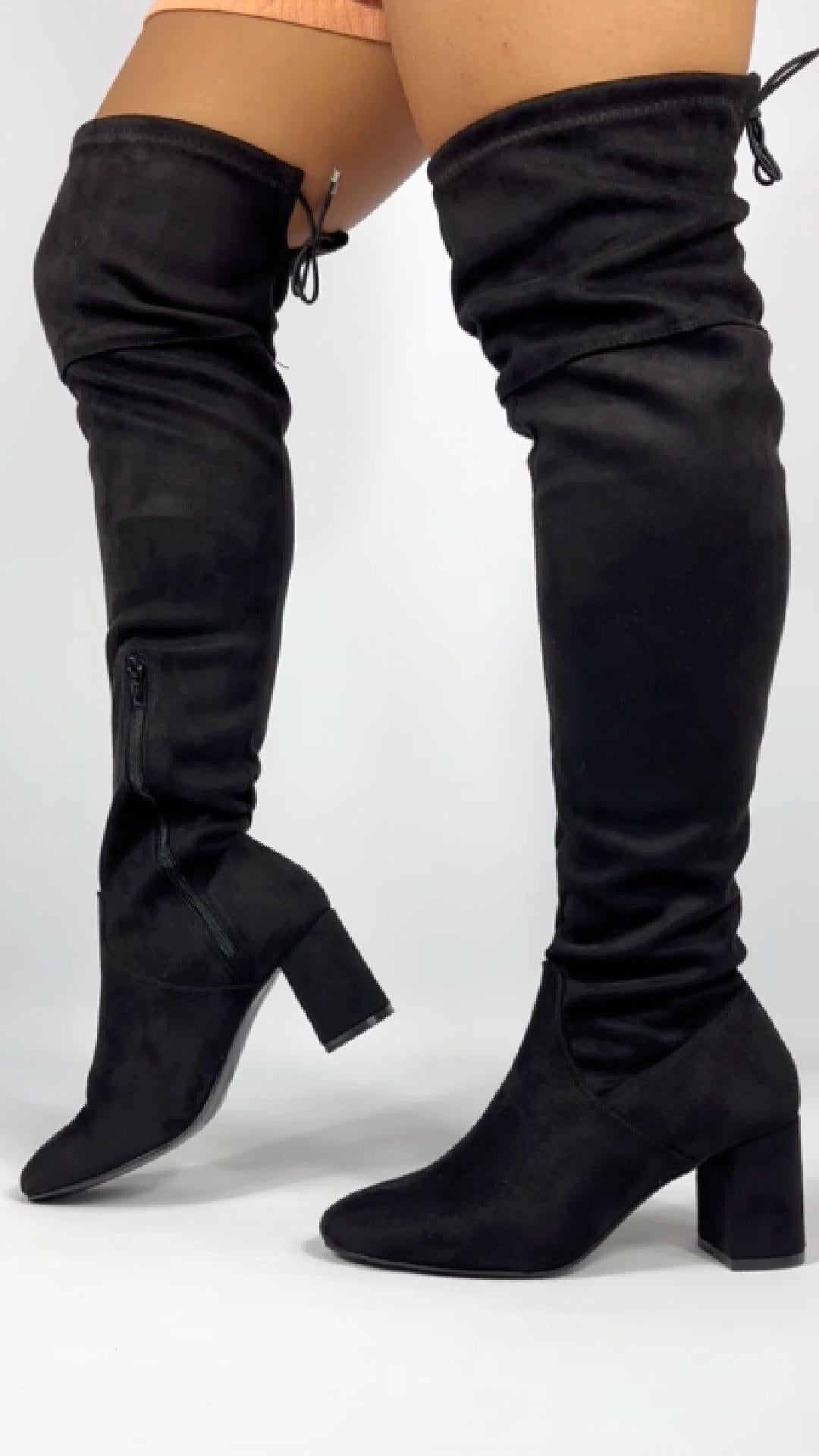 Botas Altas Nevada en Gamuza – Negro