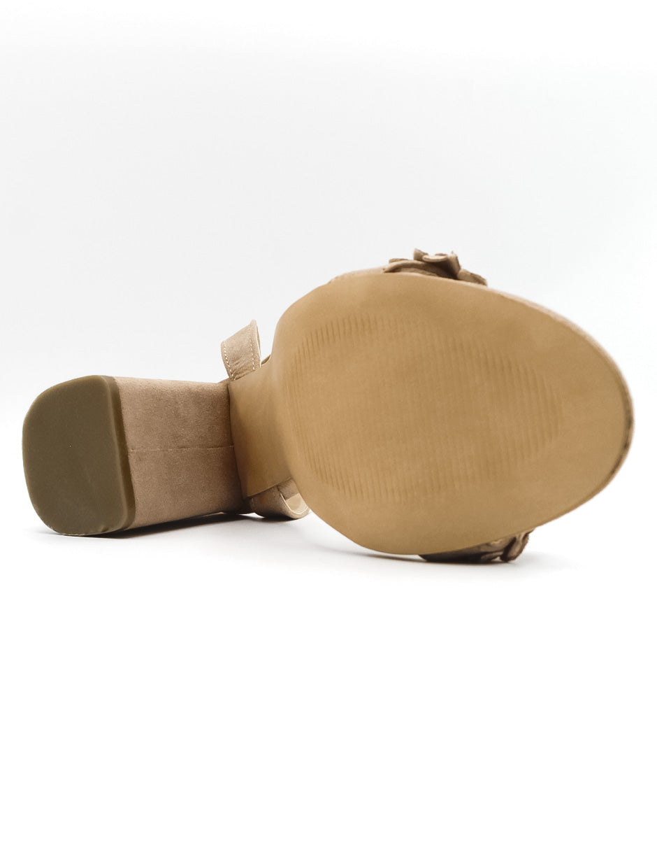 Sandalia con tacón  en Gamuza sintética - Beige