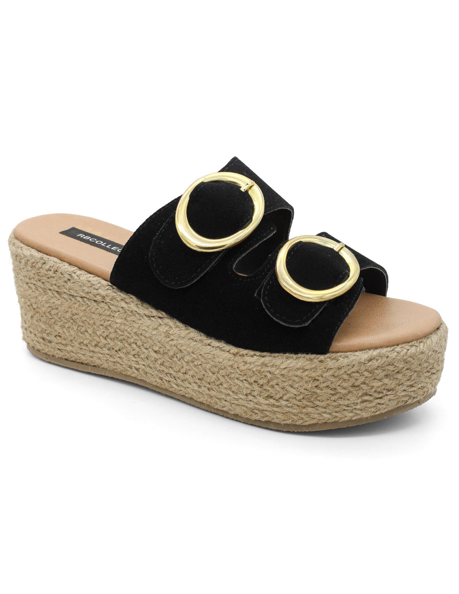 Sandalias con plataforma Exterior Gamuza Color Negro Para Mujer De RBCOLLECTION