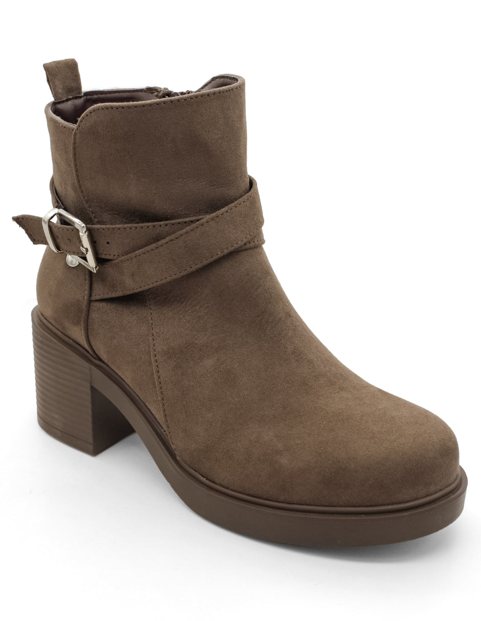 Botín con tacón Exterior Gamuza sintética Color Café Para Mujer De RBCOLLECTION