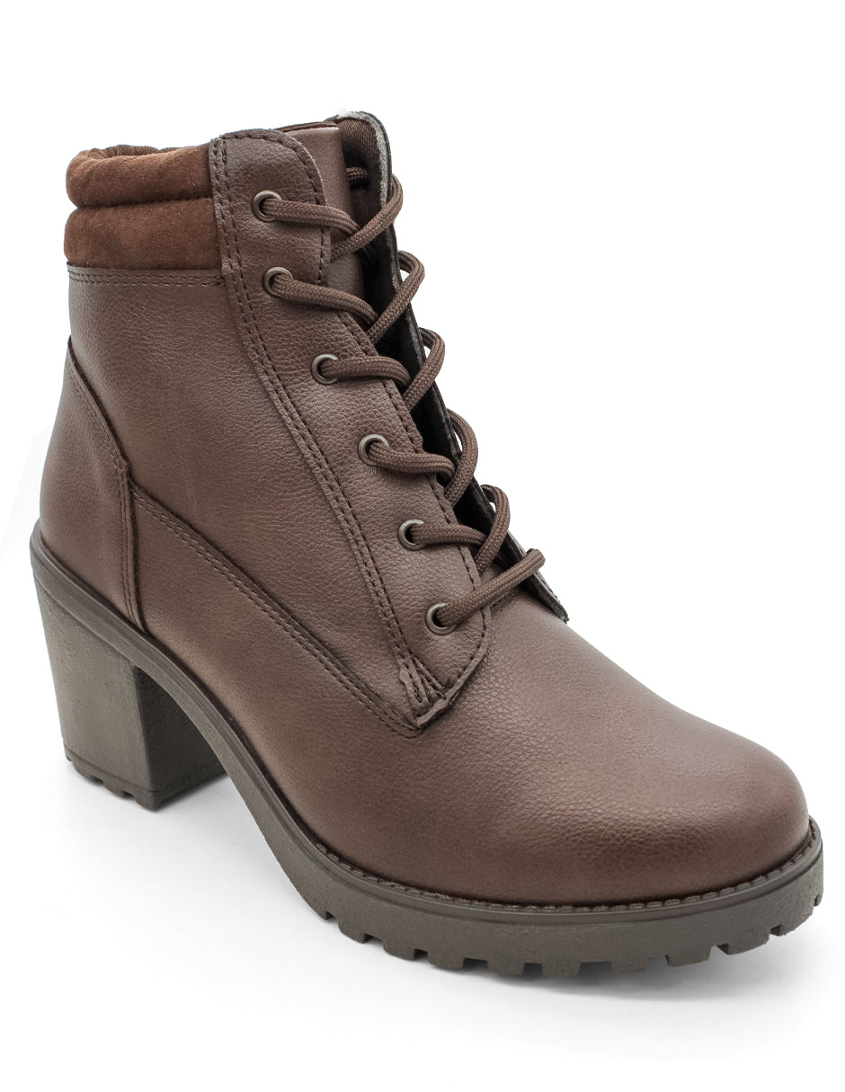 Botín con tacón Exterior Piel vegana Color Café Para Mujer De RBCOLLECTION