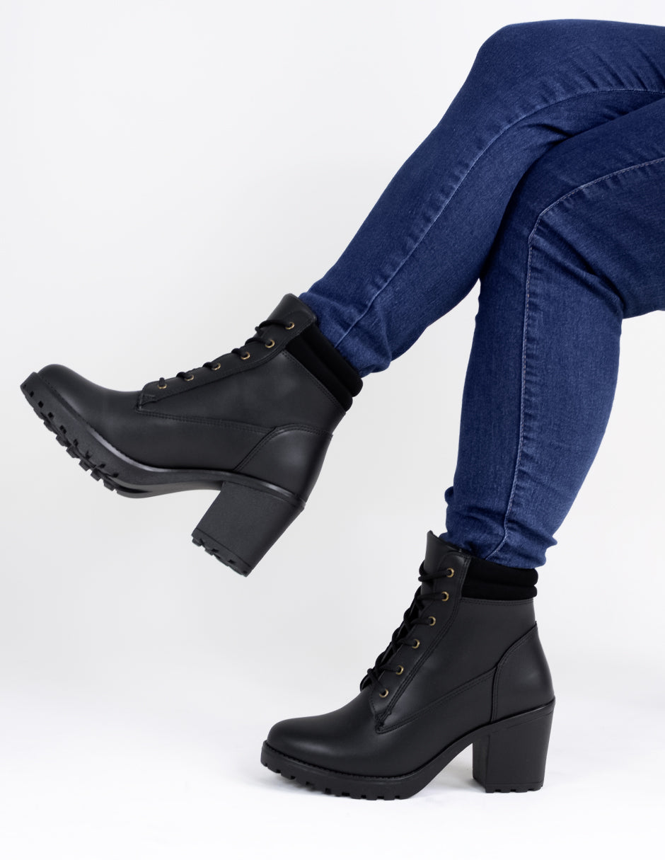 Botín con tacón Melody en Piel vegana – Negro