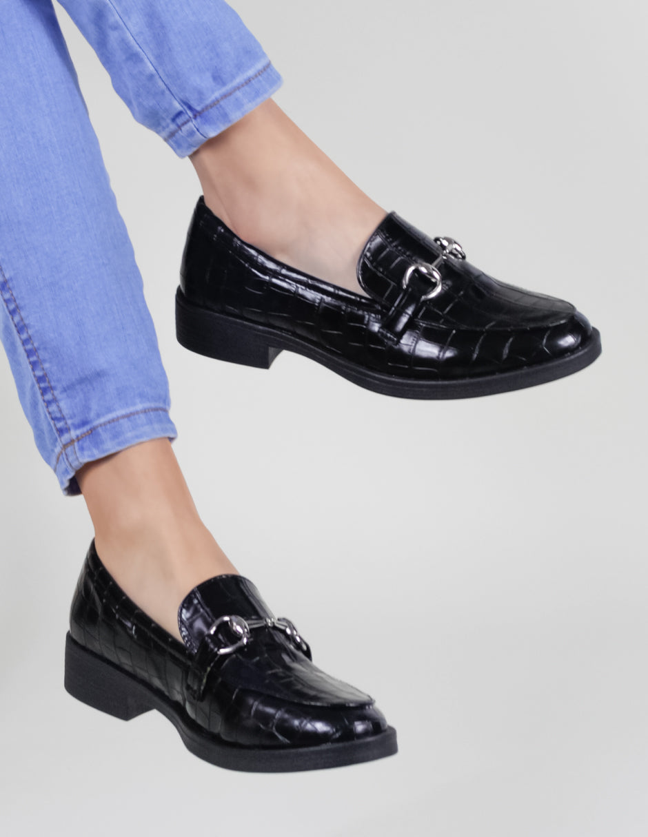 Cuero Zapatos Negros Mocasines Mocasines En Charol Negro