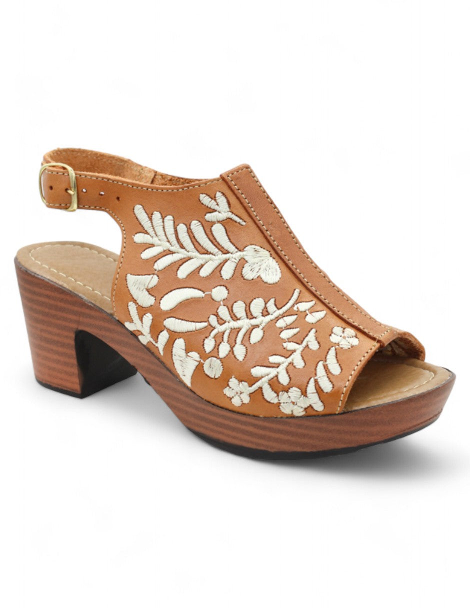 Sandalia con tacón Exterior Piel Color Café Para Mujer De RBCOLLECTION