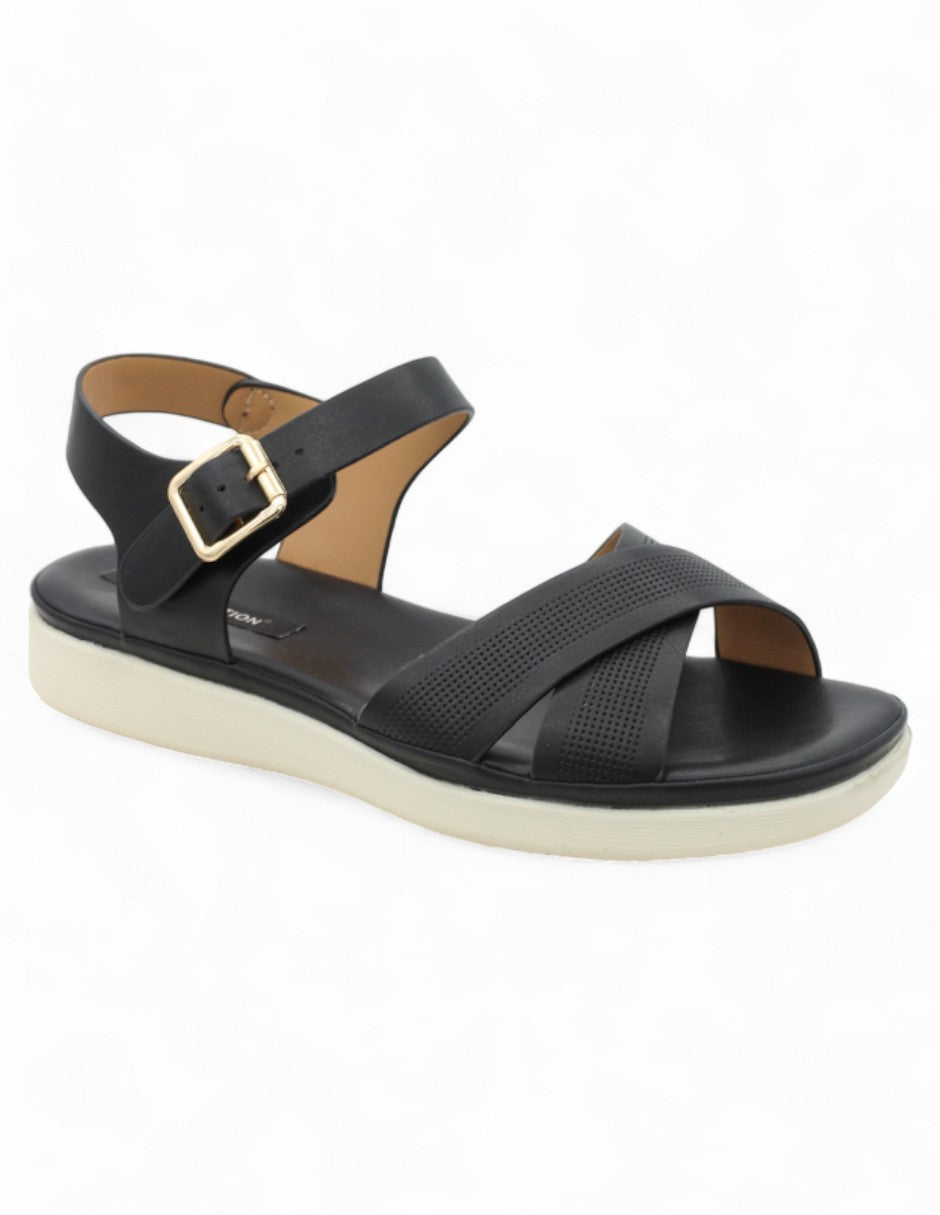 Sandalias de piso Exterior Piel vegana Color Negro Para Mujer De RBCOLLECTION