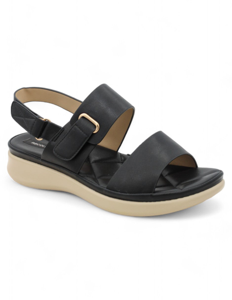 Sandalias de piso Exterior Piel vegana Color Negro Para Mujer De RBCOLLECTION