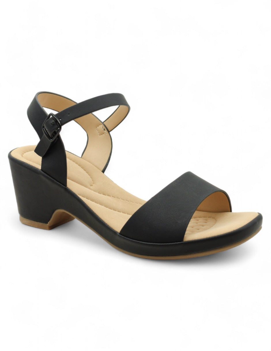 Sandalia con tacón Exterior Piel vegana Color Negro Para Mujer De RBCOLLECTION