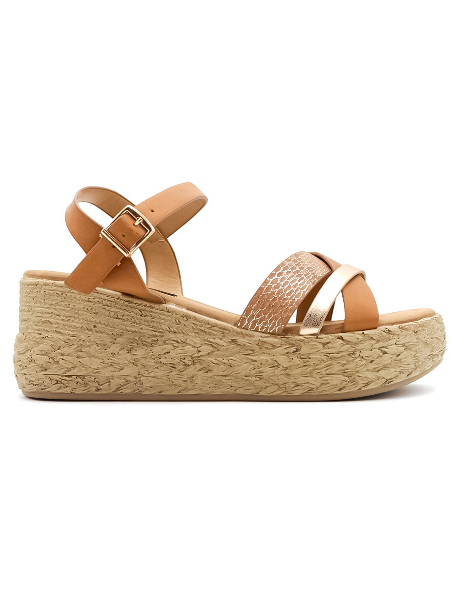 Sandalias con plataforma  en Piel vegana – Café
