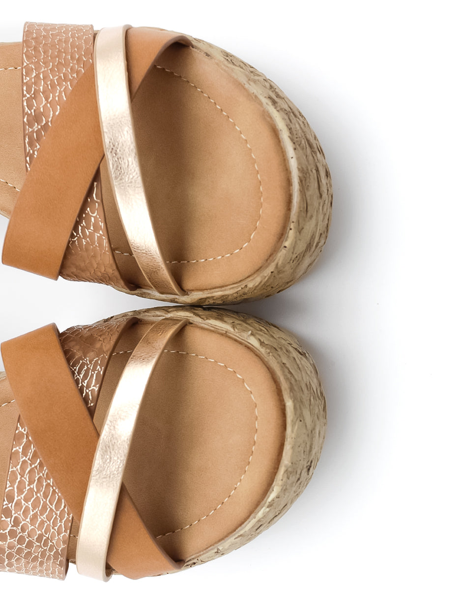 Sandalias con plataforma  en Piel vegana – Café