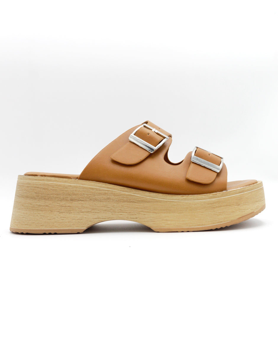 Sandalias con plataforma  en Piel vegana – Café