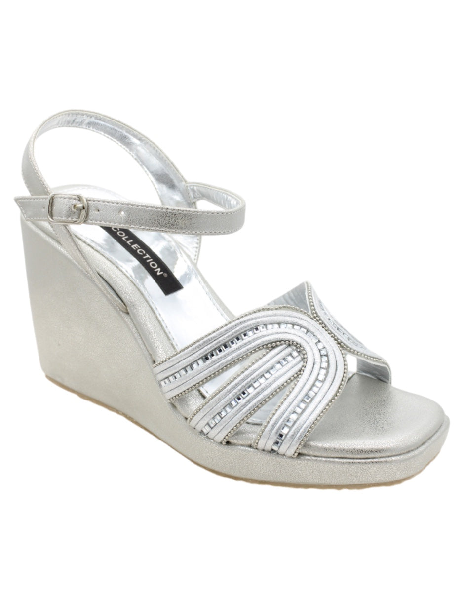 Sandalias con plataforma Exterior Piel Vegana Color Plata Para Mujer De RBCOLLECTION