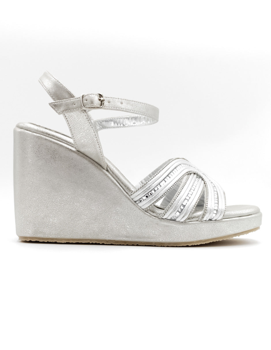 Sandalias con plataforma  en Piel Vegana - Plata