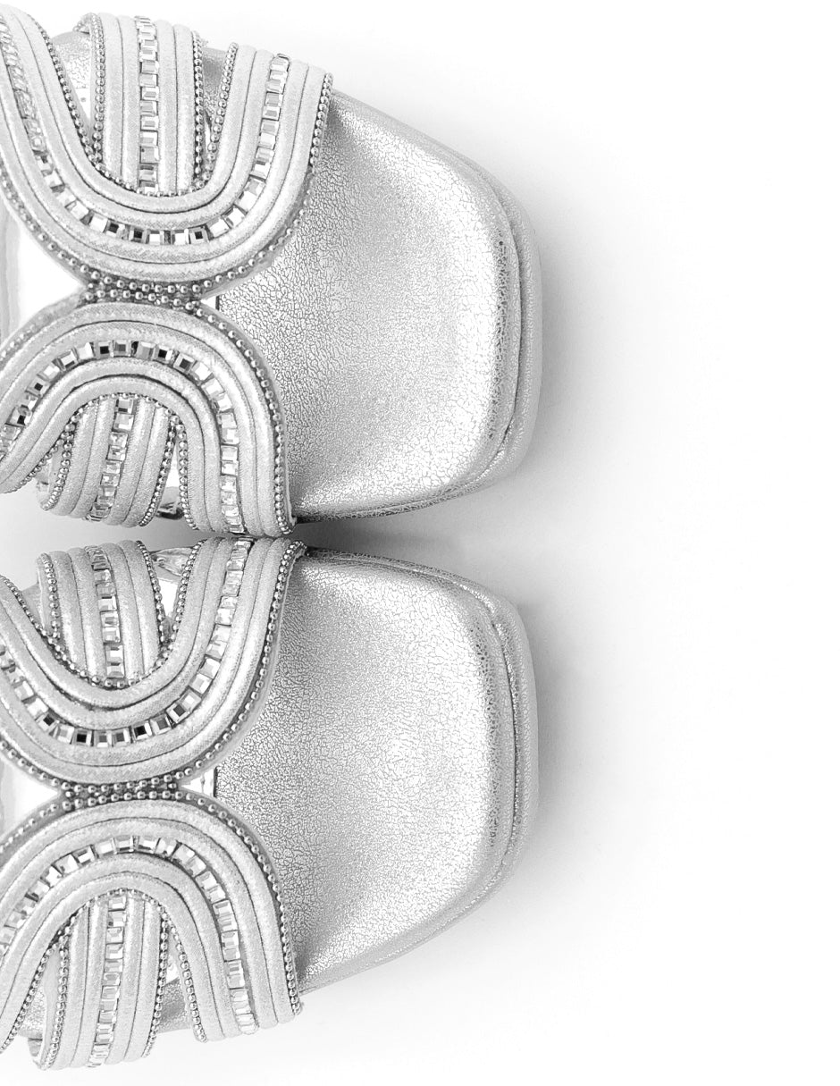 Sandalias con plataforma  en Piel Vegana - Plata