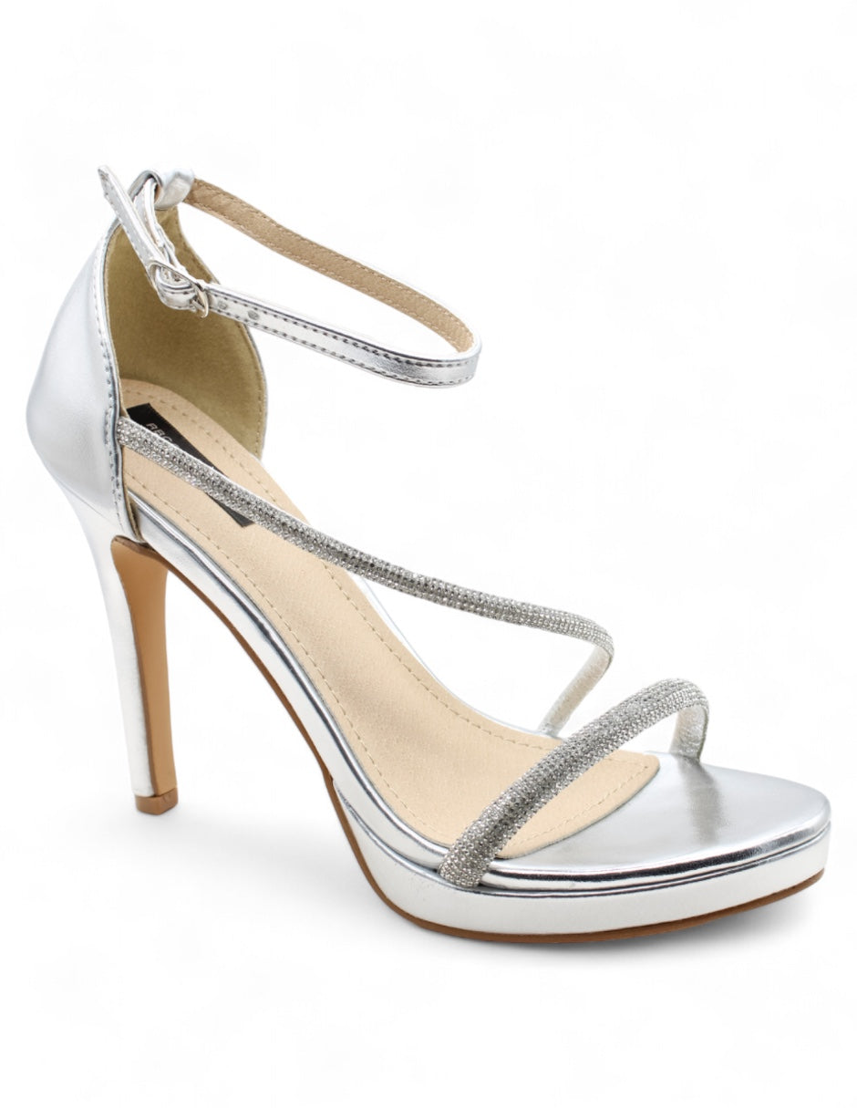 Sandalia con tacón Exterior Piel vegana Color Plata Para Mujer De RBCOLLECTION