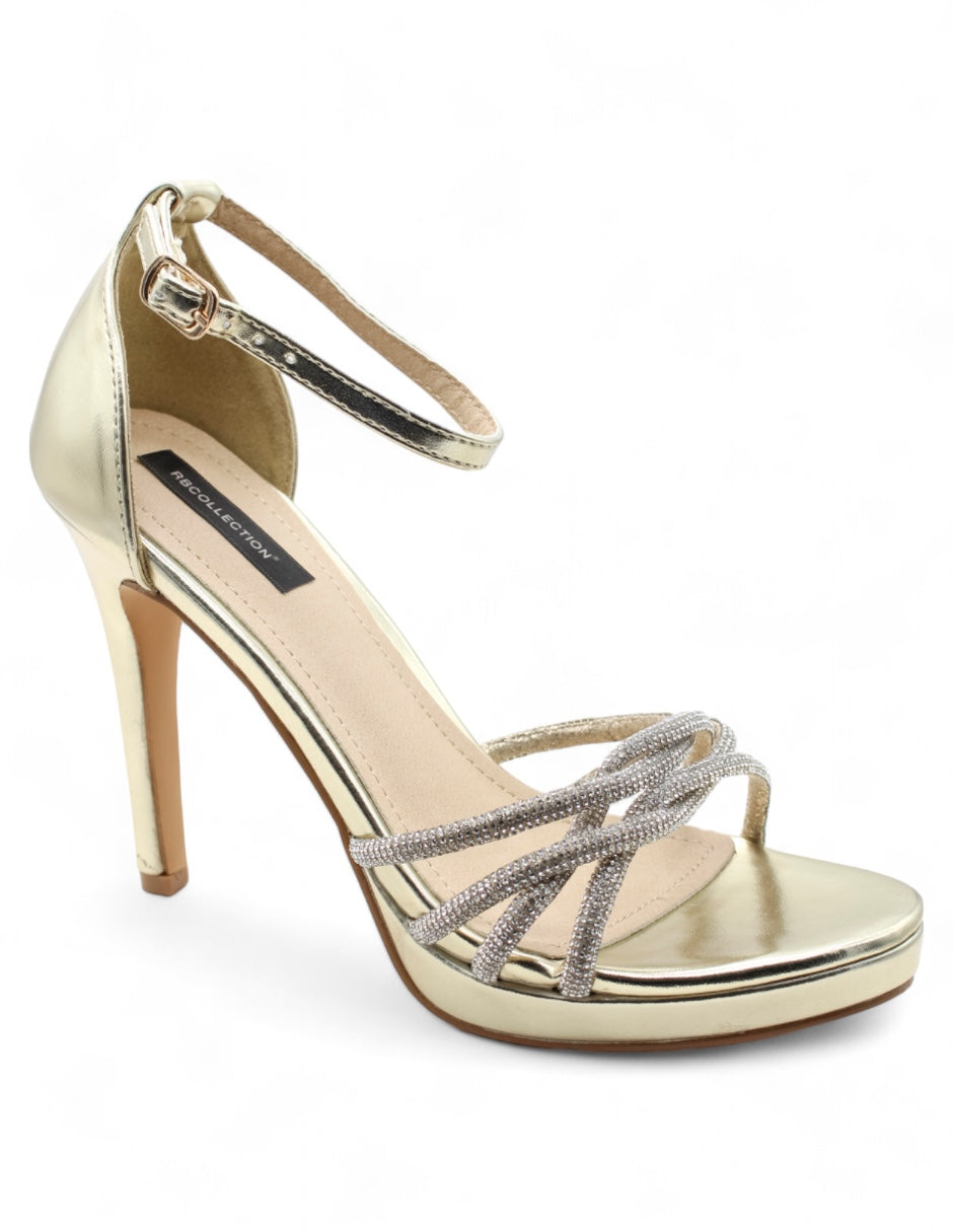 Sandalia con tacón Exterior Sintético Color Oro Para Mujer De RBCOLLECTION