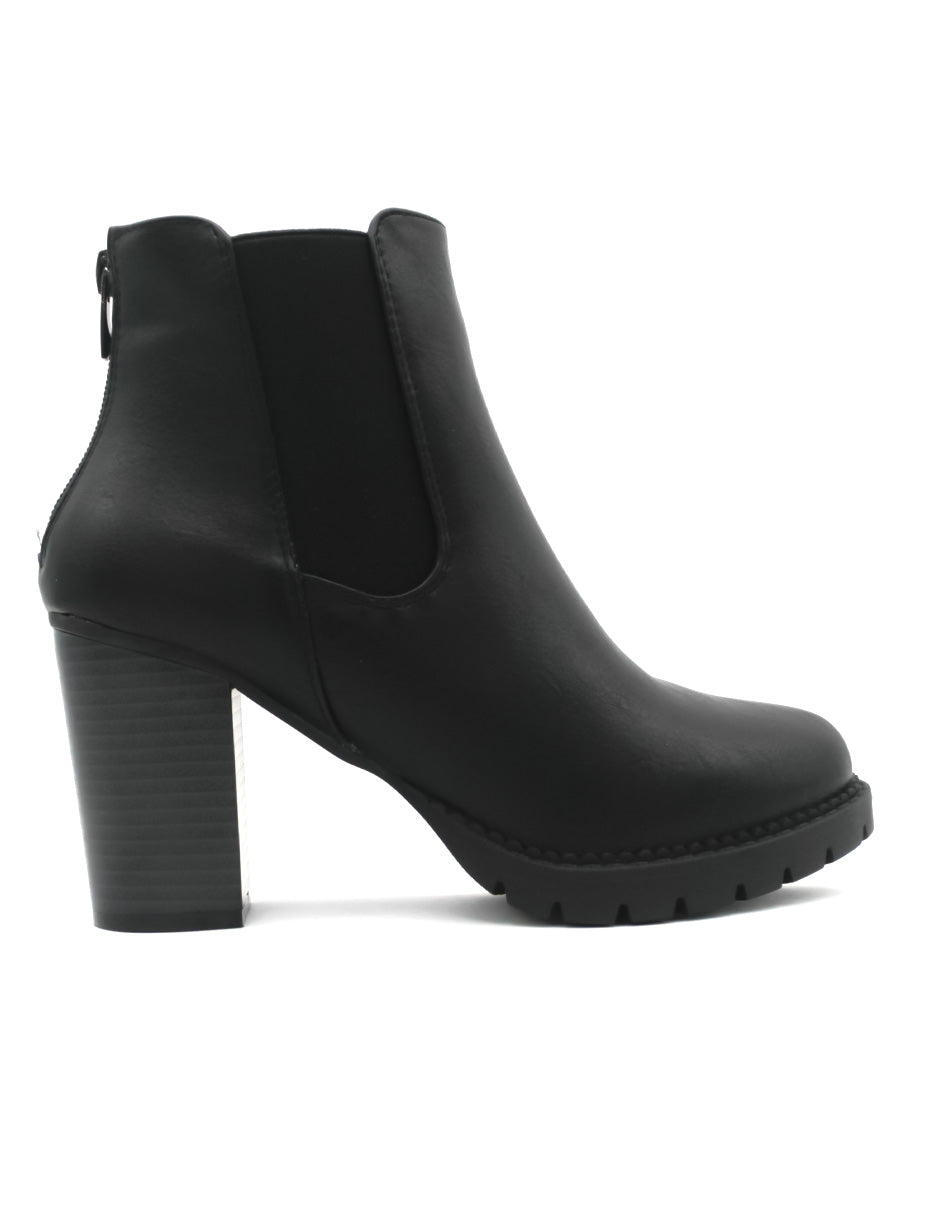 Botín con Tacón  en Piel Vegana - Negro