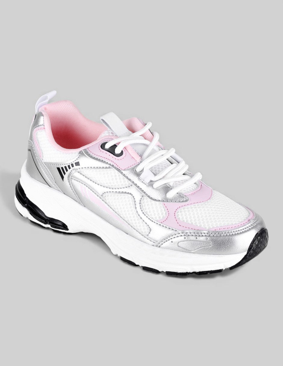 Tenis tipo Deportivo  XOXO en Piel Vegana  - Plata