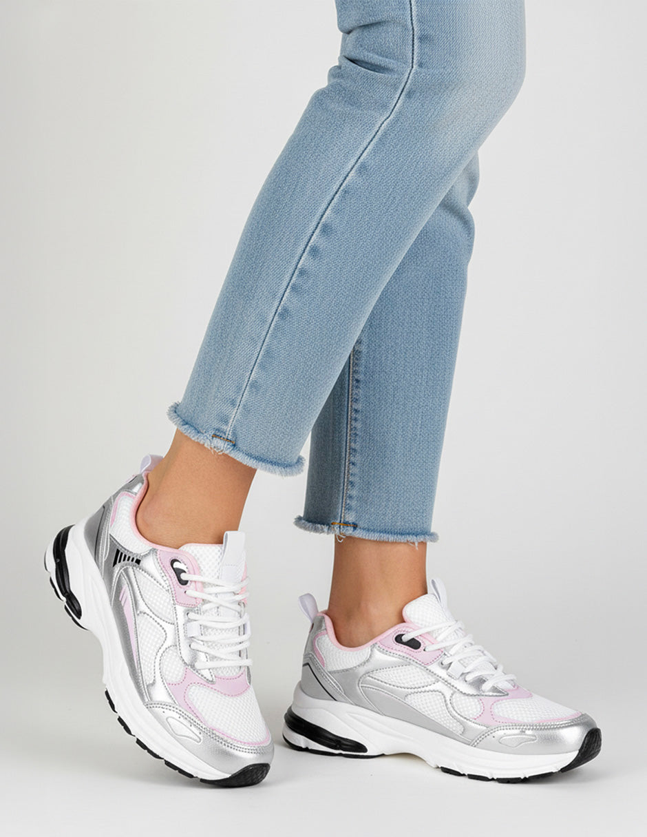 Tenis tipo Deportivo  XOXO en Piel Vegana  - Plata