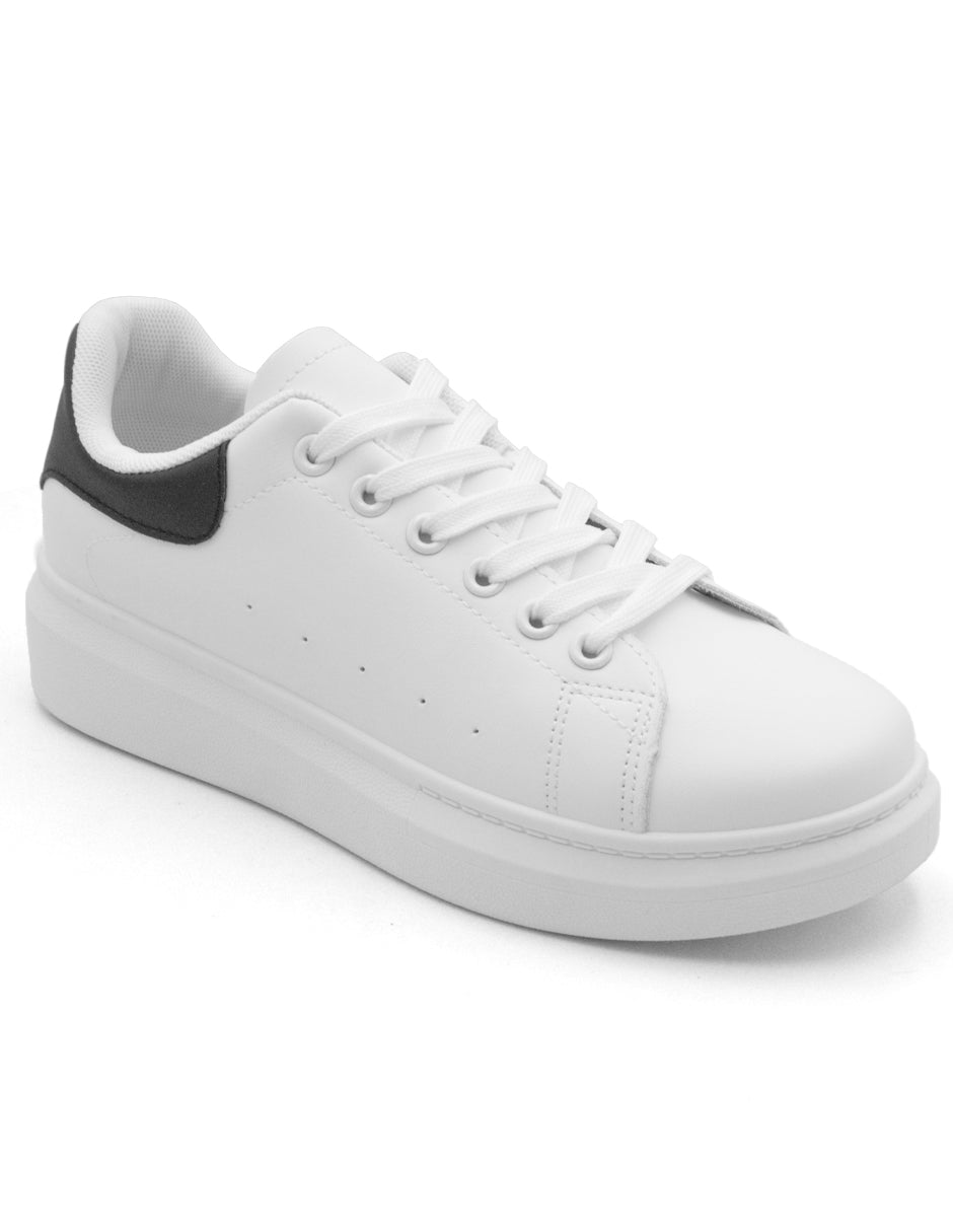 Tenis con Cordones Exterior Piel Vegana  Color Blanco Para Mujer De RBCOLLECTION