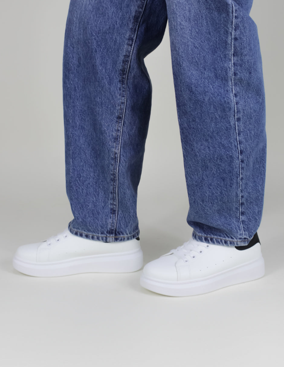 Tenis con Cordones  Alexa en Piel Vegana  - Blanco