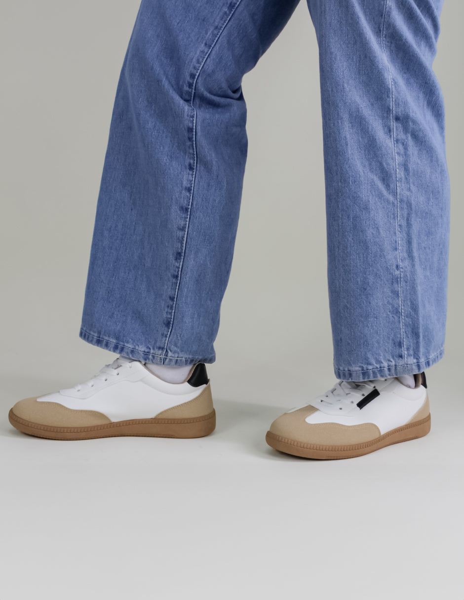 Tenis con cordones  Sam en Piel Vegana  - Blanco