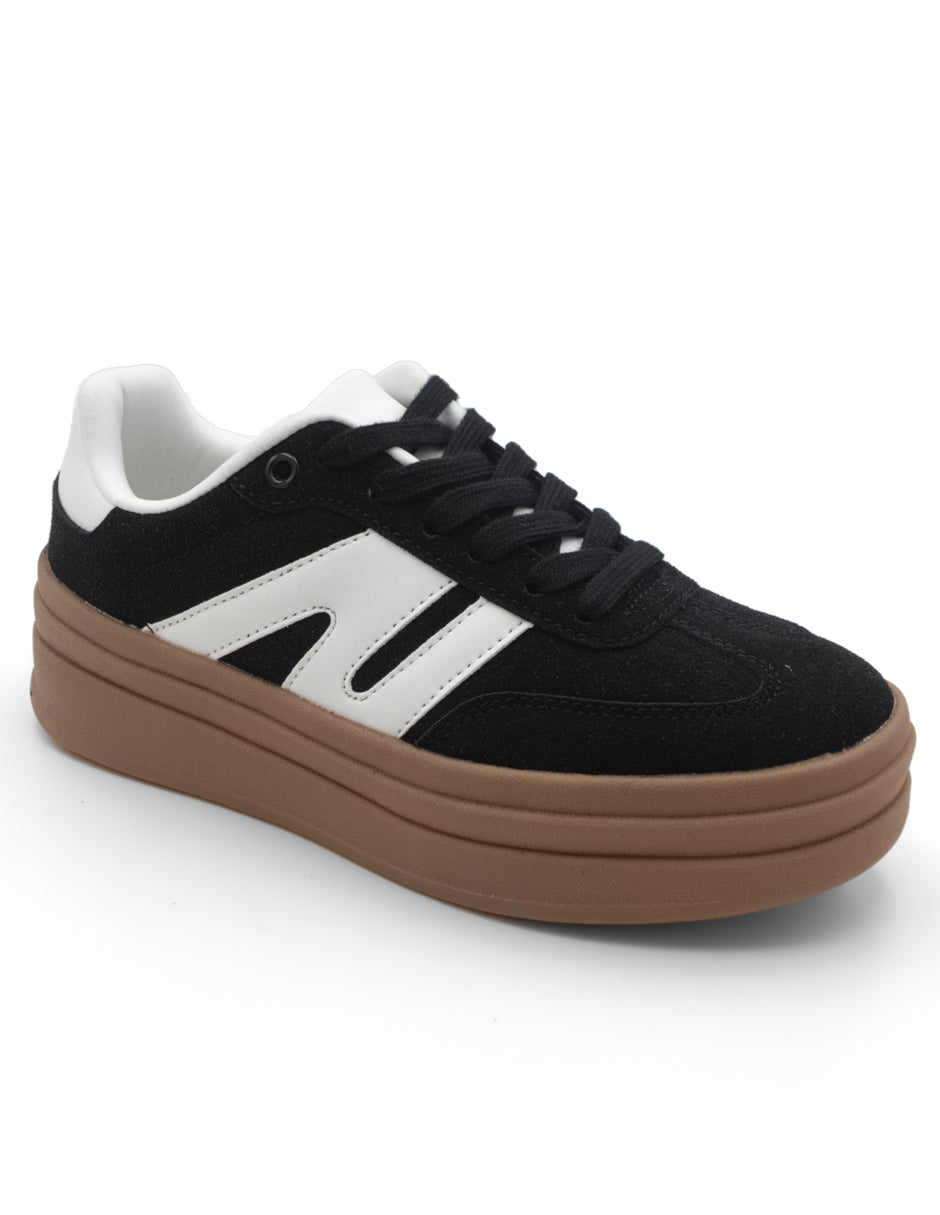 Tenis con cordones Exterior Piel Vegana  Color Negro Para Mujer De RBCOLLECTION