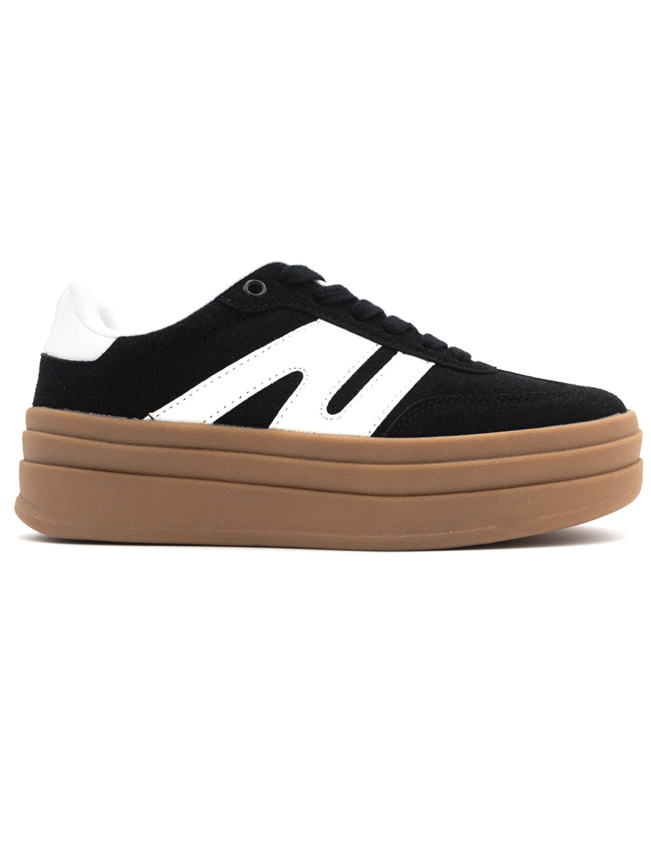 Tenis con cordones  Sam en Piel Vegana  - Negro