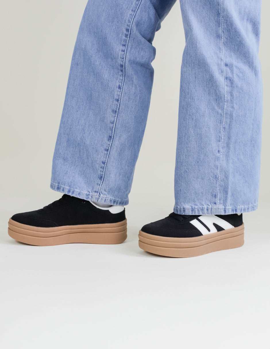 Tenis con cordones  Sam en Piel Vegana  - Negro